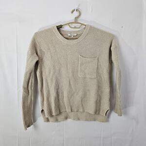 Madewell Sweater Womens XS Beige Thompson Pocket Pullover Ribbed Style AA782